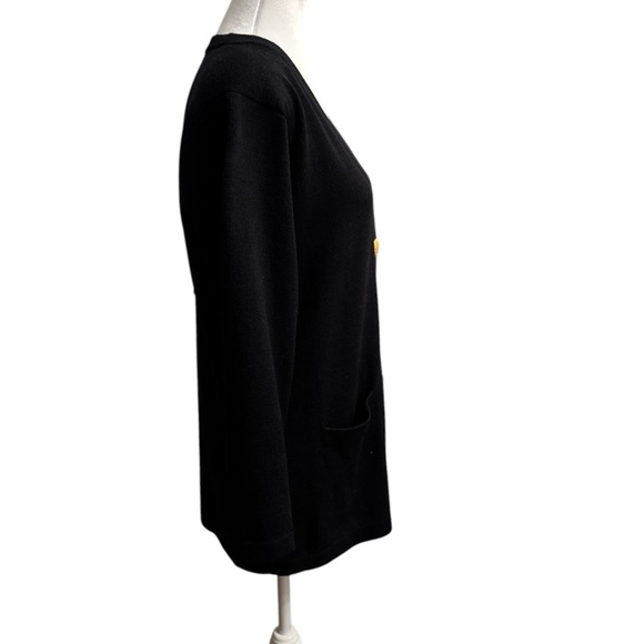 VTG Black Deep V Knit Slouchy Cardigan – Gold Embossed Buttons & Shoulder Pads - Picture 7 of 16
